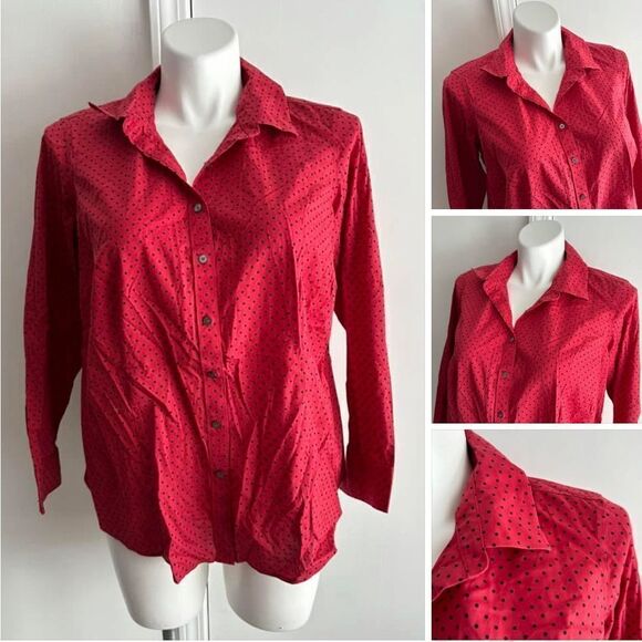 Red Polka Dot Button-up, Size 16WP, Talbots - Picture 1 of 8
